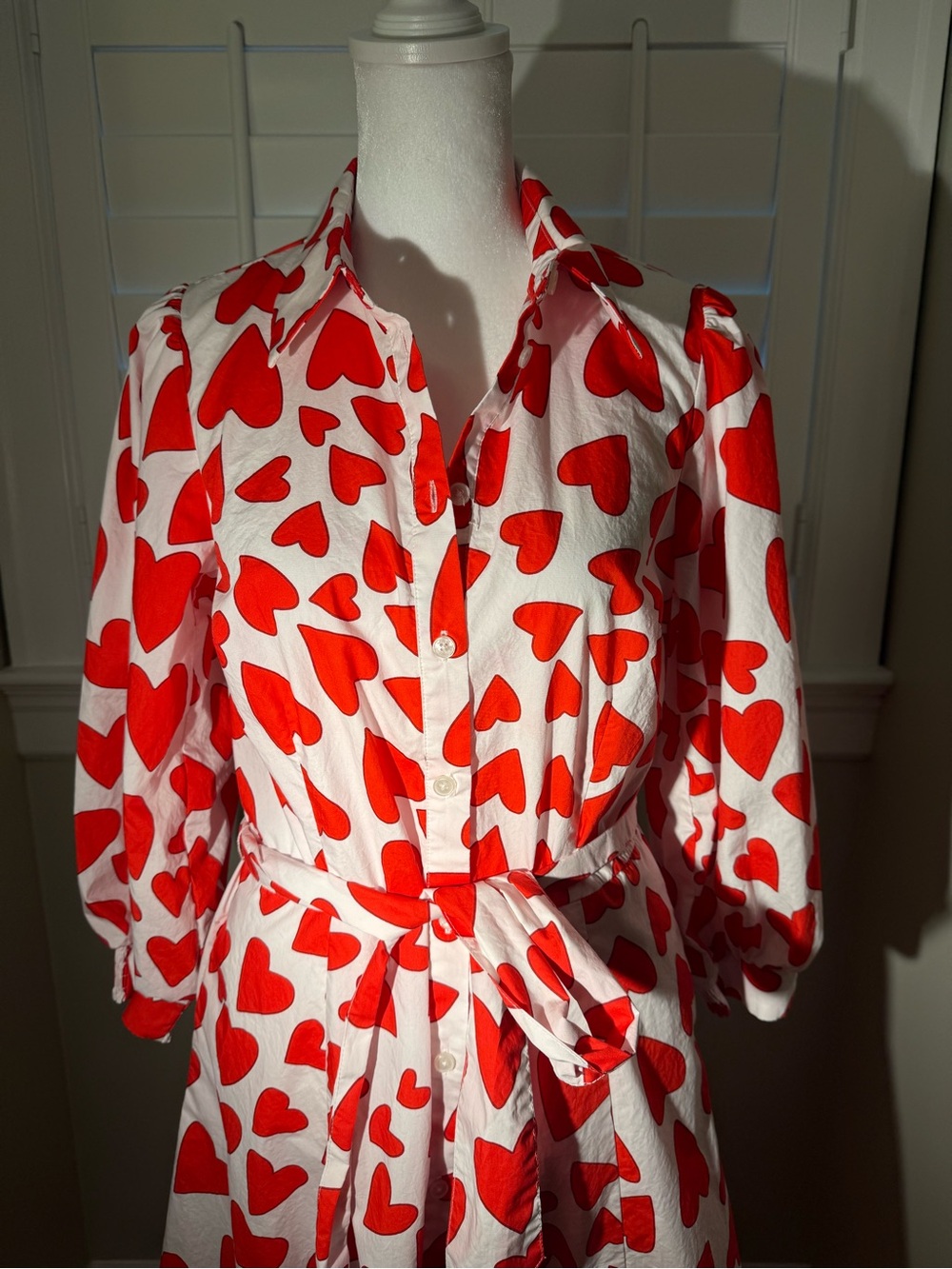 Boden Heart Print Button-Front Maxi Dress in White and Red - Picture 2 of 5